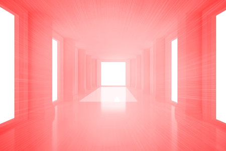 Bright red room with windowsの写真素材
