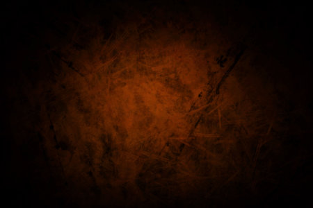 Showing flat design grunge texture with dark orange scratches radial gradient and black vignetting....