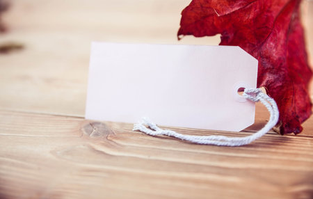 Price tag with maple leaf on table