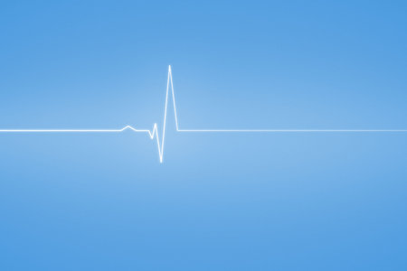 Digitally generated medical background with blue ecg lineの写真素材