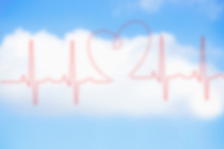 Digitally generated ecg line with heart in skyの写真素材