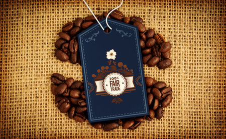Fair trade label on coffeeの写真素材