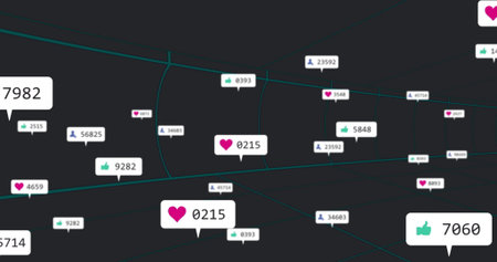 Displaying white bubble box with heart icon and numeric counter on 3D grid, showing engagement data....