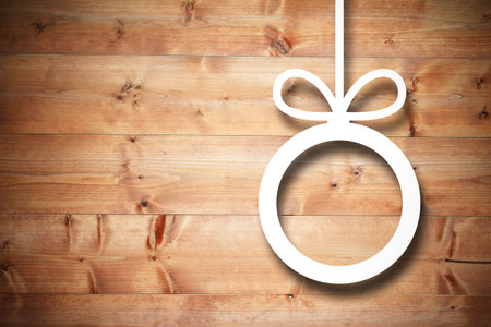 Christmas decorations over wood with copy spaceの写真素材