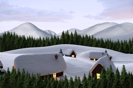 Digitally generated Cute village in the snowの写真素材