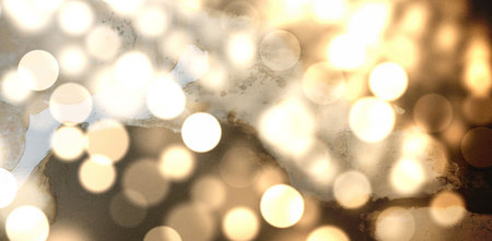 Abstract bokeh lights are being shown in flat style on textured backdrop, with warm golden circles. Luminosity, glow, ambiance, texture, elegance, minimalism, atmosphericの写真素材