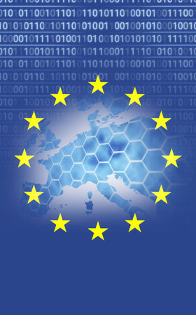 European union flag with binary codes, Close-upの写真素材