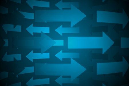 Blue arrows on black backgroundの写真素材