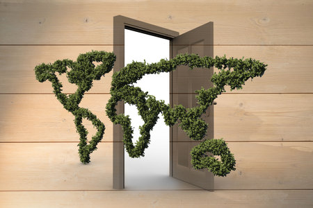 Digital composite image of world map against textured backgroundの写真素材