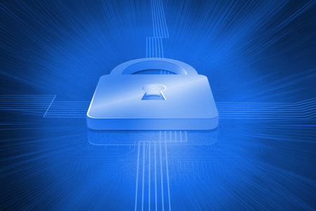 Digitally generated lock on futuristic blue background
