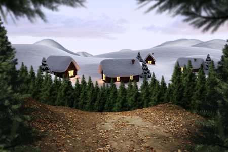 Digitally generated Cute village in the snowの写真素材