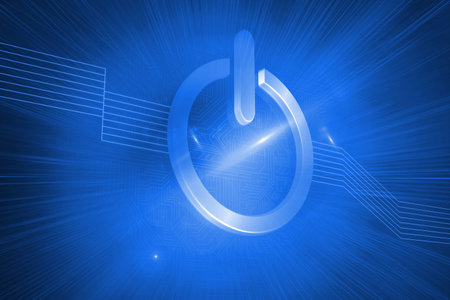 Digitally generated turn off button on blue background