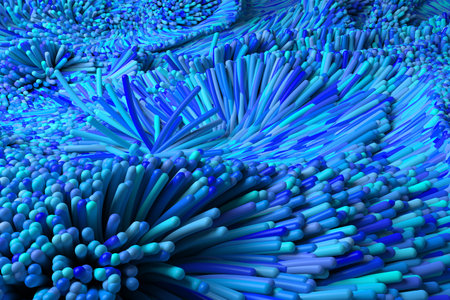 High angle view of blue fiber optic lampの写真素材