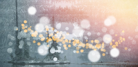 Scenic view of trees in forest with bokeh in foregroundの写真素材