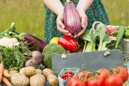 Vegetables at farmers market with copy spaceの写真素材