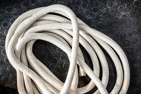 Overhead shot of rope on floor in gym