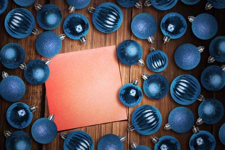 Christmas baubles on tableの写真素材