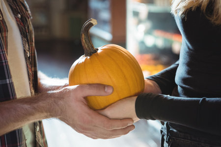 Couple at the pumpkin patchの写真素材
