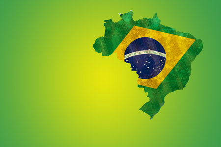 Green brazil outline with flagの写真素材