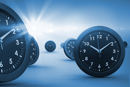 Digital image of clocks against white background