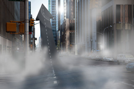 Road turning into an arrow in a city