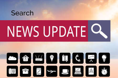 Vector image of various computer icons with search bar on device screen