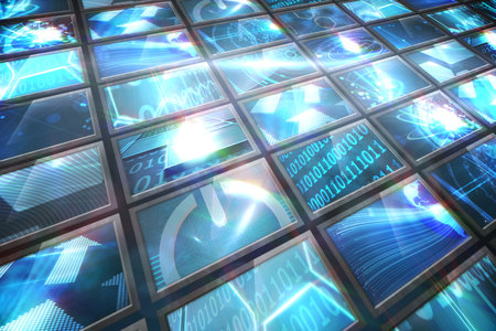 Digitally generated screen collage showing computing images
