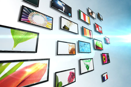 Digital composite of screen collage showing lifestyle imagesの写真素材