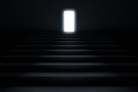 Steps leading to light in the darknessの写真素材