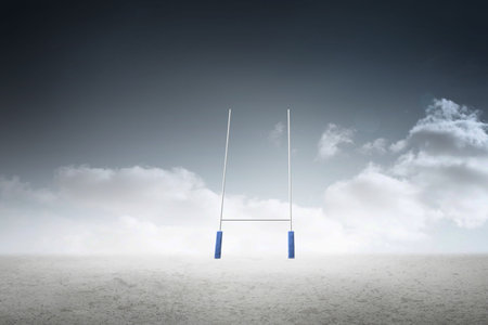 Digital composite image of rugby goal post on field against skyの写真素材