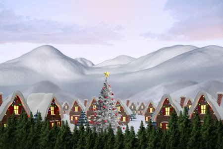Digitally generated Cute village in the snowの写真素材