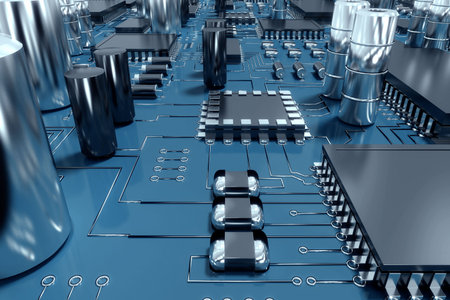 High angle view of circuit board