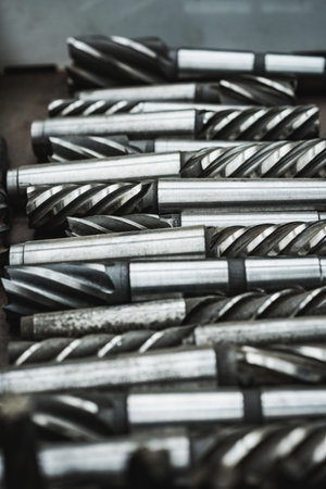 Close-up of drill bits at industry