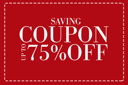 showing flat coupon on red with dashed border featuring saving up to 75% off rotated vertically....