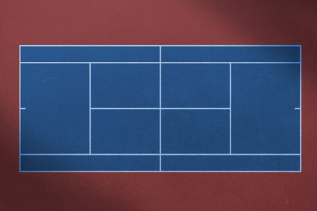 Overhead view of empty tennis courtの写真素材