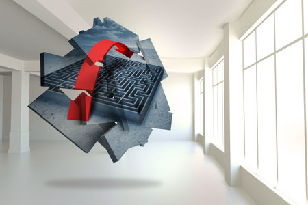 Maze graphic on abstract screen in roomの写真素材