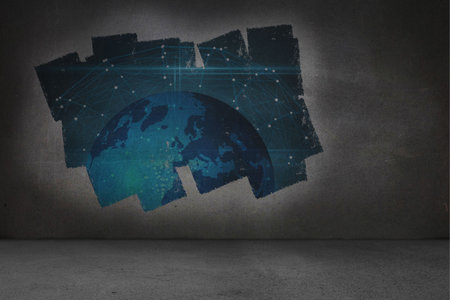 Display on wall showing global technology graphicの写真素材