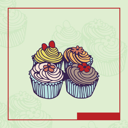 Digital composite image of cupcakes over colored backgroundの写真素材