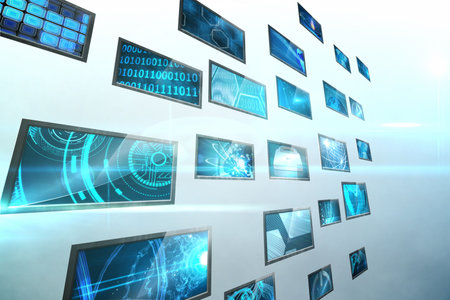 Digitally generated screen collage showing computing images