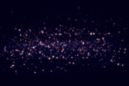 Abstract glowing particle cluster is spanning dark digital cosmic backdrop in orange and purple....