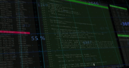 Displaying overlapping code and console windows at developer workstation, with 55% progress overlay....