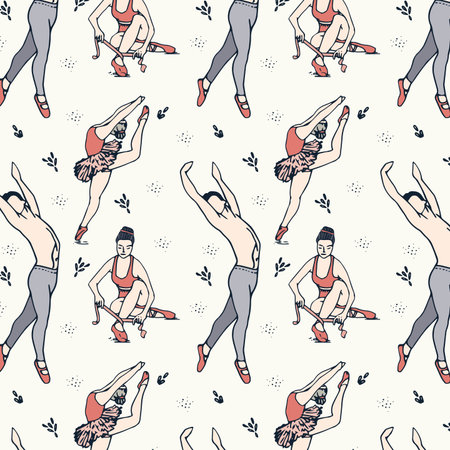 Square image of male and female ballet dancers repeated on cream background. Dance and communication background concept digitally generated image.の写真素材