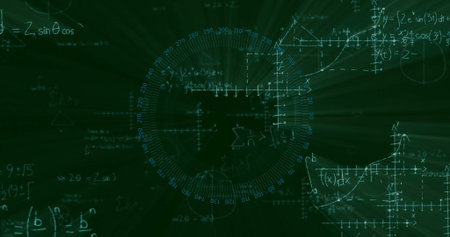 Displaying central circular HUD overlay in simulation, with degree markings and radial grid lines. Interactive, technological, modern, analytical, scientific, futuristic, interfaceの写真素材