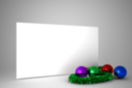 Blurry poster with christmas baublesの写真素材