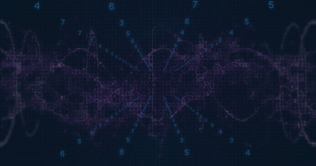 Displaying purple waveform streaming across dark virtual dashboard, with light-blue numeric points....