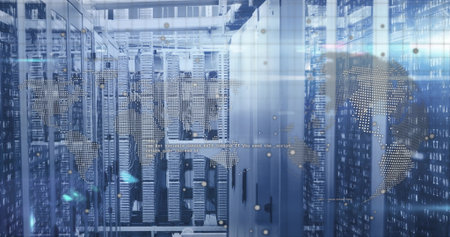 Data processing image over servers in modern data center environment. Technology, network, digital,...