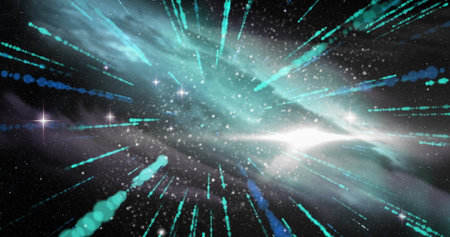 Image of cosmic explosion with dynamic light streaks and stars in space. Supernova, interstellar,...