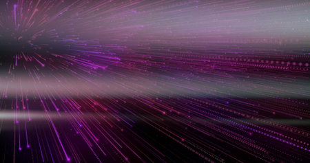 Radiating light streaks and particle trails converging through cyberspace tunnel, high-speed motion....