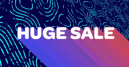 Displaying bold white uppercase HUGE SALE text in digital layout, with long gradient shadow....