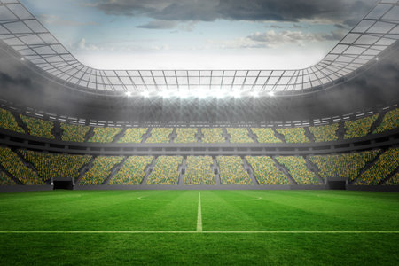 Large football stadium with lightsの写真素材